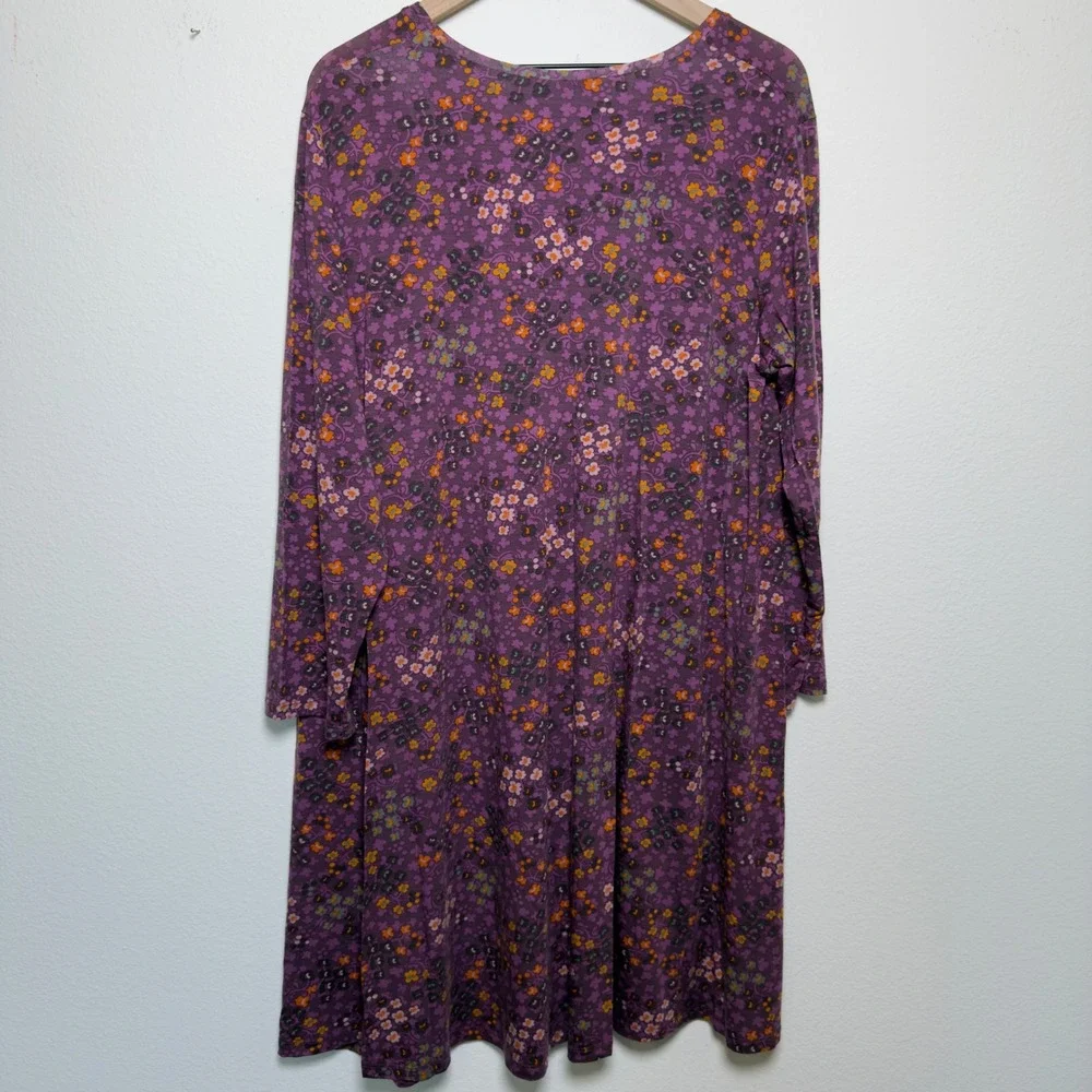 Gudrun Sjoden Women Tunic Dress XL Purple Floral Pockets Lyocell Stretch